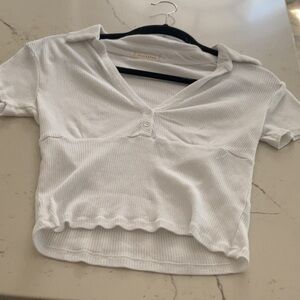 cute white v neck button up shirt